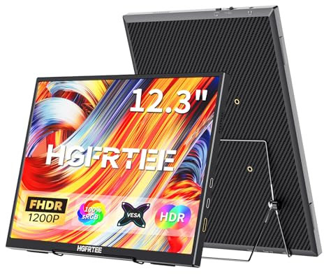 HGFRTEE Monitor portatile 12,3 pollici, 1920 x 1280 FHD, 15:10, antiriflesso, IPS, grandangolo 178°, sRGB 100%, 60Hz, altoparlante, USB-C, mini HDMI, VESA, Windows/MacOS, gaming e lavoro 12,3 pollici