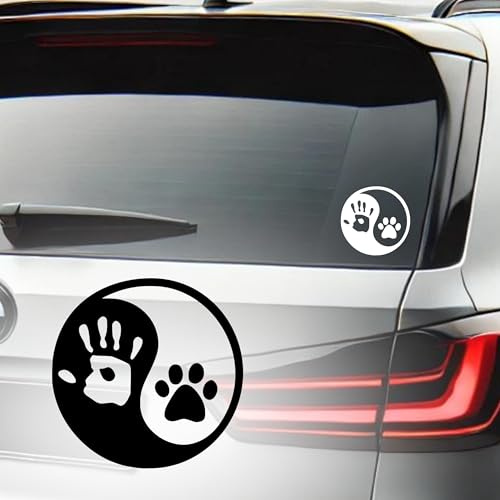 Ying Yang Human Hand Dog Paw Aufkleber für Wand Auto laptop 10x10cm, black