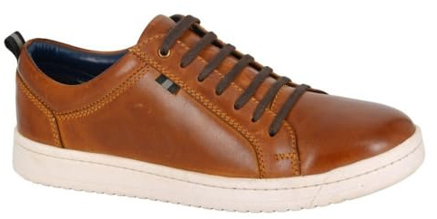 Roamers Mens Leather Trainers (8 UK) (Tan) | PU/Paisley Textile Lining, TPR Sole, High Density Sock