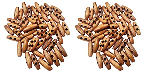 Blmirror 100 Pieces Olive Shape Wooden Toggles Buttons 2 Holes Sewing Buttons for Clothes Decor
