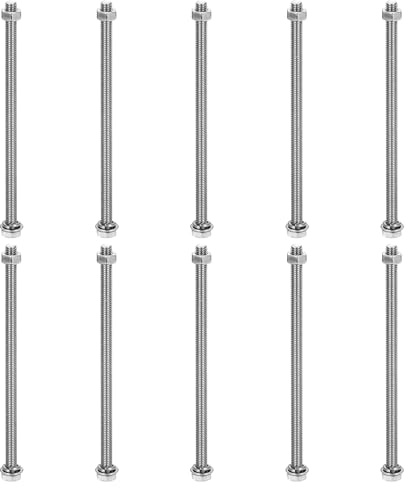 sourcing map M5 x 100mm 304 Stainless Steel Hex Head Screws Bolts, Nuts, Flat & Lock Washers Assortment Kit, Fully Threaded, Bright Finish for Home, Electronic, Machine, 10 Sets