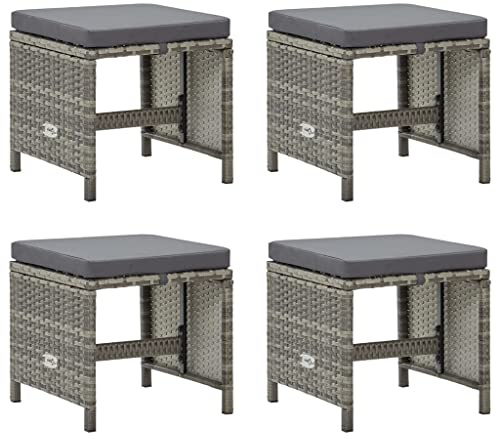 Frdhee Gartenstühle Gartensessel, Gartenhocker 4 STK. mit Sitzkissen Poly Rattan Grau, Robust und Langlebig, pflegeleicht