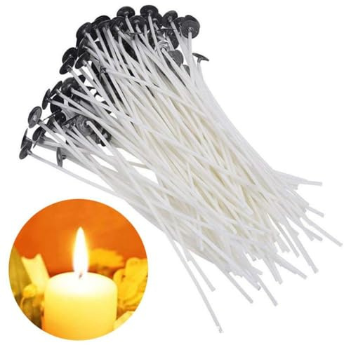 100 Stück Natürliche Baumwoll-Kerzendochte – Lebensmittelecht essbare Dochte für Butterkerze, gewachst mit Tab für Soja, Gel, Paraffin Wachs DIY Kerzenherstellung Projekte (15 cm)