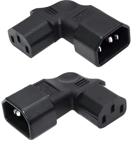 Tarqite 2Pcs C13 to C14 Connector IEC320 Adapter, 250V 10A(left/right) | 90 Degree Right Angle Extension, 3-Pin Male to Female Kettle Plug Power Connector for PDU PSU UPS LCD LED TV