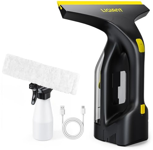 LIGIANT CL03A Nettoyeur de Vitre, Autonomie 60 min, Buse 280 mm, Léger 700 g, Flacon Spray et Chiffons en Microfibre, Recharge Type-C, Pour Vitres, Carrelages, Miroirs et Douche