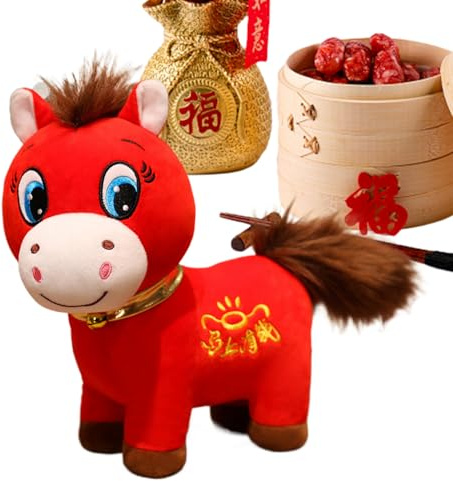 Generisch Lunar New Year Plüschtier - Niedliches Glücksbringendes Spielzeug Neujahrsdekoration - Weiches Plüschtier,Für Wohnzimmer Nachttisch Eingangsbereich Schrank TV Kinder Und Erwachsene