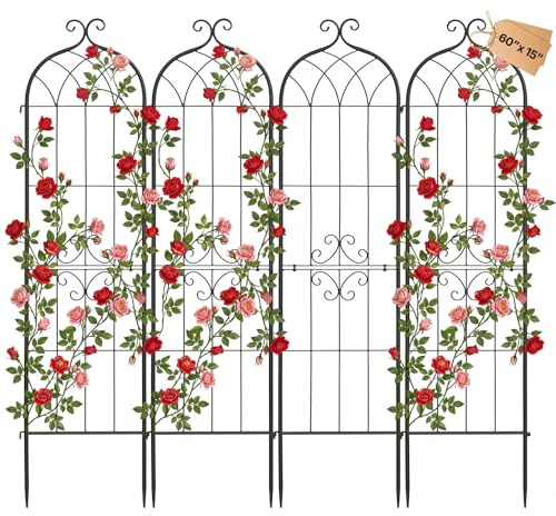 VEVOR Traliccio da Giardinaggio 152x40,5 cm, Set da 4 Grigliati a Incastro per Fiori e Rose con Finitura Verniciata a Polvere e Design Decorativo, Graticci di Sostegno per Rampicanti, Ortaggi, Rose
