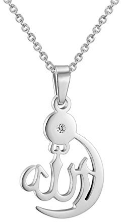 PROSTEEL Damen Collier Edelstahl Allah Kette Mondsichel Halbmond Anhänger Halskette Islamisch Amulett Muslim Modeschmuck Accessoire für Frauen Mädchen