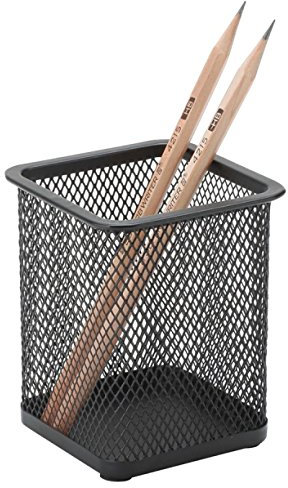 Q-CONNECT KF15106 Stiftehalter Stifteköcher Stift Ständer Quadratisch/ aus Lackiertem Metallgeflecht/ Schwarz / Mesh Metall Büro-Organizer Desk Organizer/ 8 x 8 x 10 cm