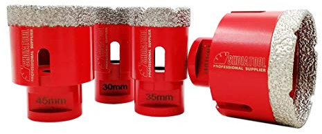 SHDIATOOL Forets Diamant 4pcs/Set 30/35/45/60mm Brasé Sous Vide Trépans avec Filetage M14 pour Perçage à sec en Porcelaine Carrelage Granit Marbre