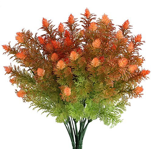 MIHOUNION Künstliche Blumen Deko 4 PCS Balkonpflanzen Künstliche Sträucher Grünpflanze Plastikblumen Kunstblumen Gefälschte Blumen Kunststoff für Balkon Topf Garten Außen Deko