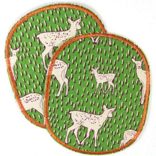 Flicken zum aufbügeln Knieflicken Rehe Bügelflicken Set retro XL 12 x 10 cm 2 Applikationen große Aufbügler für Kinder Hosenflicken Rehkitz von flickli