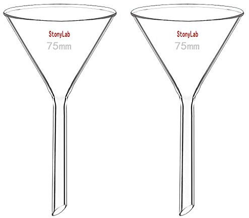 StonyLab 2 Paquetes Embudo de Vidrio de Borosilicato de Embudo de Vidrio Glass Funnel, Tallo Corto 75 mm de Diámetro, 75 mm de Longitud Del Vástago