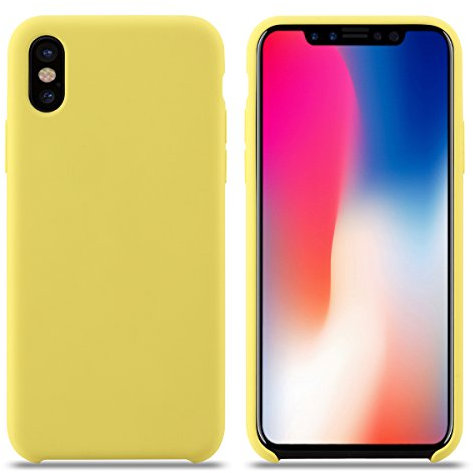 THBY Cover per iPhone XS, Custodia Antiurto Gomma Gel Silicone Liquido con Fodera Tessile Microfibra Morbida Custodia Silicone Cover per Apple iPhone XS.(XS 5.8'', Giallo)