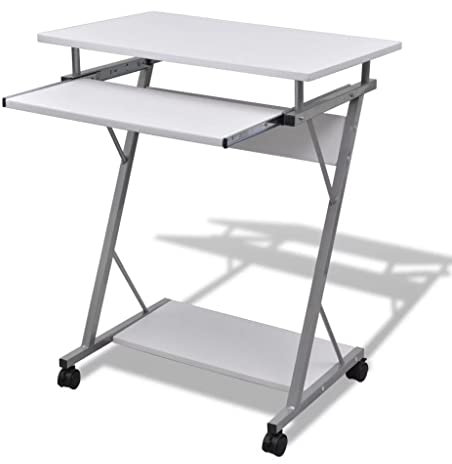 Wakects Escritorio móvil en Forma de Z con Bandeja extraíble para Teclado, Mesa compacta para Ordenador portátil, Escritorio de Trabajo con Ruedas bloqueables, Color