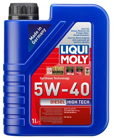 LIQUI MOLY Motoröl 5W-40 Diesel Teilsynthetiköl Motor Öl ACEA C3 API CF High Tech 1L Kompatibel mit VW Golf 7 Schrägheck 5G1, BQ1, BE1, BE2 Golf 4 Schrägheck 1J1 Golf 5 Schrägheck 1K1 POLO 9N