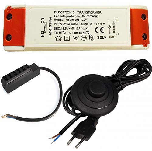 Elektronischer Halogen Transformator Dimmbar 120Watt inkl. AMP Verteiler und 230V Zuleitung Leistungsbereich: 10 bis 120Watt mit Fußschalter