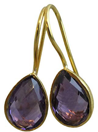 Orecchini Pendenti in Ametista Goccia 8x12mm - Argento Sterling 925 Placcato Oro - Gioielli Raffinati da 2,5cm - Design Elegante Donna - Idea Regalo con Pietra Naturale Viola