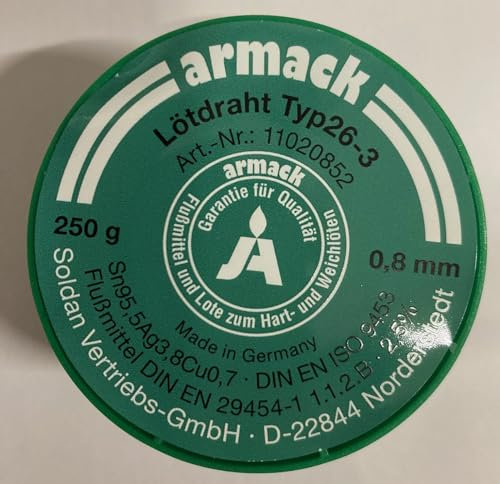 armack Lötdraht Typ26-3 0,8 mm Ø 250g bleifrei Sn95Ag4Cu1 Flussmittel gefüllt