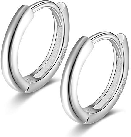 Creolen Silber 925 Damen Herren 8mm Ohrringe Klein Klappcreolen Knorpel Helix Ohrpiercing Einfach Kreolen Huggie Hoops Earrings Frauen