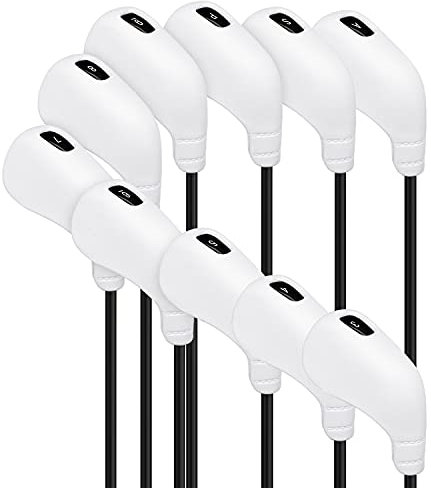 PGM Golf Club Covers 10pcs or 2pcs Iron Head Covers with No. Opening Easy On Off Protective Washable Golf Headcovers Fit Most Brands (White - 10pcs Set)