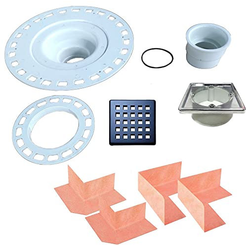 10,2 cm Duschablauf, quadratischer Duschbodenablauf mit Flanschboden, Entfernungsgitter für Badezimmer, wasserdicht, Renovierung, Makeover (Raster_Mattschwarz)