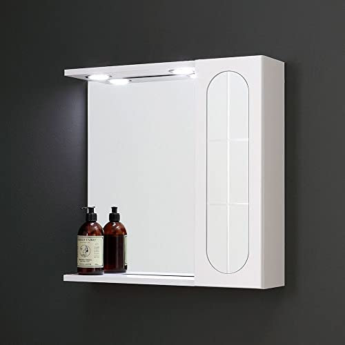 Kiamami Valentina Miroir de Salle de Bain Inglesina Blanc avec Tablette inférieure, unité Murale Droite et Spot LED