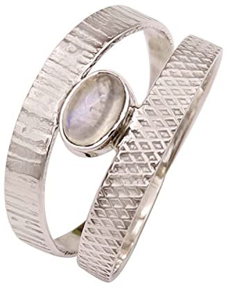 Goyal Jewels Regenbogen-Mondstein Edelstein Silber Ring Massiv 925 Sterling Silber Band Ring Alle Größen Männer Frauen Ring Geschenkartikel Aussage Handgemachter Schmuck GESR131 (62 (19.7))