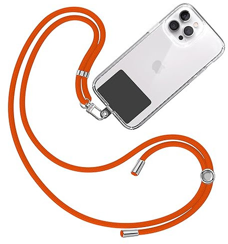TBOC Tour de Cou Telephone Portable Cordon Collier Laniere Universel [Orange] [Patch de Fixation Noir] Sangle de Suspension Amovible Réglable Résistante Compatibles avec Plupart des Smartphones