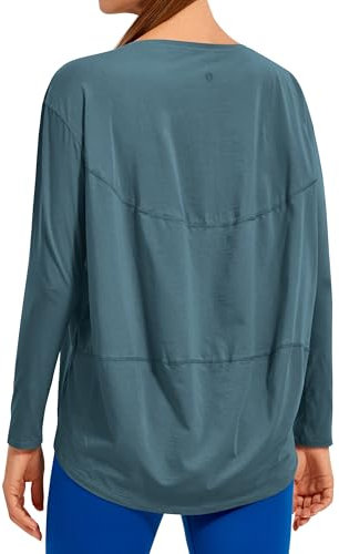 CRZ YOGA Damen Pima Baumwolle Sport Langarmshirt Fitness Yoga Langarm Leichte Shirt Longsleeve Lässig Oberteile Schieferblau 38