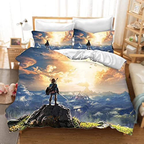 DDONVG Zelda Bettwäsche-Sets Mit Kissenbezügen,3D Anime Bettwäsche 100% Mikrofaser,Dick Und Weich,Geeignet Für Jungen Und Mädchen (10,135 X 200 cm 50 x 75 x 1)