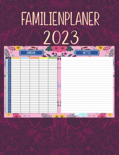 Familienkalender 2023: Monatskalender für die Familie, familienplaner 2023 5 spalten, Größe 21,59 x 27,94 cm.