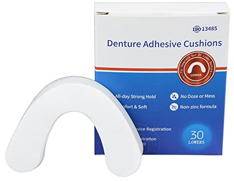 120 Tampons sans zinc Coussin adhésif de prothèse dentaire longue durée Tampon adhésif supérieur/inférieur pour la tenue sûre et l’étanchéité des aliments (Mandibule)