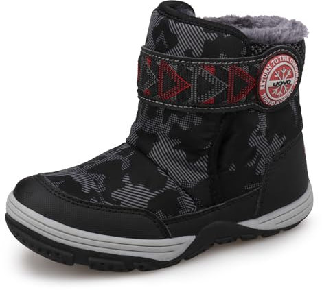 UOVO Winterstiefel Jungen Warme Gefütterte Winterschuhe Mädchen Mid Schneestiefel Weiche Outdoor Winter Wasserdicht Stiefel Unisex-Kinder Schwarz 32 EU