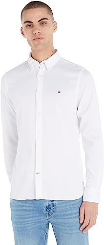 Tommy Hilfiger Chemise Homme Core Flex Dobby Manches Longues, Blanc (White), XXL