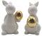 Hasen in weiß mit goldenem Ei im 2er Set, Keramik, Osterdeko, Osterhase, Größe: L/B/H 6 x 7 x 11 cm