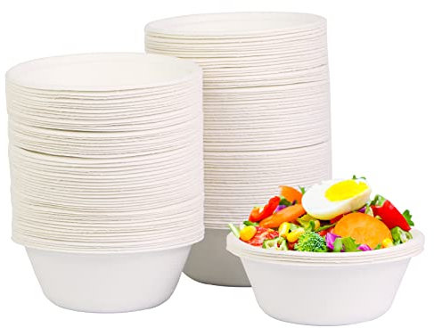 DHAIQC 120 cuencos desechables de caña de azúcar de 260 ml, platos hondos duraderos, cuencos de cartón desechables, compostables, desechables, biodegradables (260 ml-120 unidades)