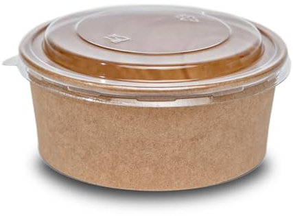 Commerline Lot de 50 bols à salade bio de 1 300 ml - Jetables avec couvercle - En carton - Boîtes à salade jetables (1300 ml, 50 pièces)