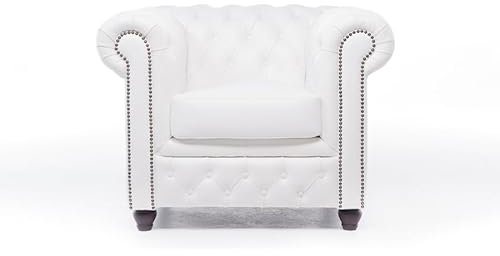 Chesterfield Sessel Brighton - The Brand | 1 Sitzer | 100% Leder, handgefertigt, Original Breite 100 cm (Weiß)