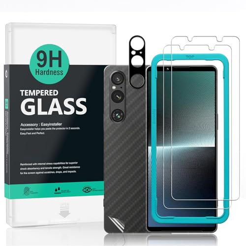 Ibywind 2 Pezzi Pellicola Protettiva per Sony Xperia 1 V 5G(6,5 Pollici)+1 Pezzo Protettore Len della Fotocamera+1 Pezzo Pellicola Posteriore,9H Durezza Vetro Temperato,HD Clear,Senza Bolle