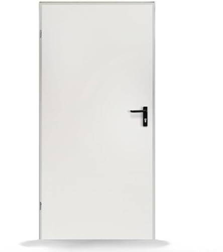 FENSTERVERSAND - Nebeneingangstür nach innen öffnend Stahl, Eingangstür, Nebeneingangstür weiß, Kellertür, Haustüren Eingangstüren, BxH: 1041x2115 mm DIN links, Türklinke innen, außen