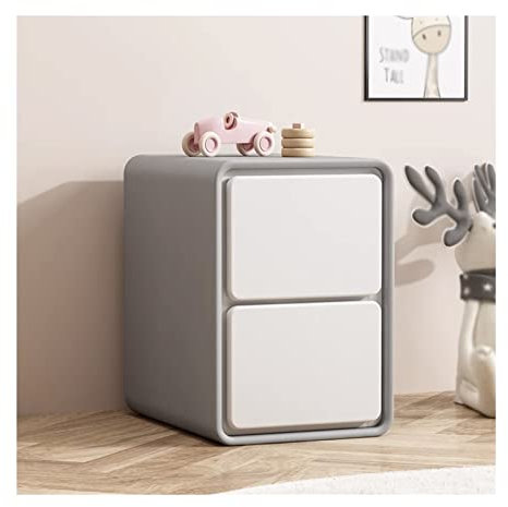 Nachtschrank Kleiner Nachttisch aus Kunstleder, moderner Nachttisch for Schlafzimmer, Aufbewahrungsschrank, Nachttisch mit 2 Schubladen, Beistelltisch, 18,8 H, Grau und Weiß Nachttische ( Size : L35x