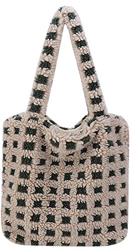 TIAASTAP Weiche Plüsch Handtasche Teddy Tasche Shopper Felltasche Groß Plüschtasche Schultertasche Niedlich Puffer Tote Bag Aesthetic Kawaii Deko Flauschige Tasche Handtaschen für Uni Mädchen