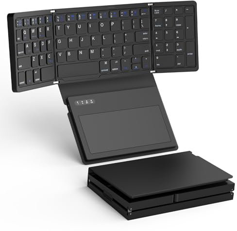 MOSHOU Tastiera Bluetooth pieghevole, layout QWERTY - Tastiera pieghevole con touch screen, adatta per telefoni cellulari e tablet Compatibile con iOS/macOS/Android/Windows