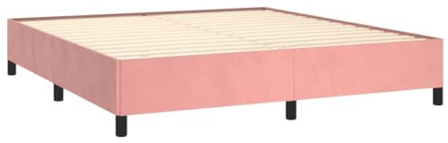 Tino Tech Lit capitonné, coffre de rangement, cadre de lit double, pour adolescent, rose, 160 x 200 cm, en velours