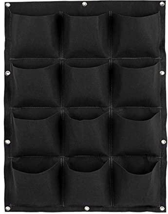 Xtahdge JardíN Jardinera Vertical Multi Bolsillo Montaje en Pared Bolsa de Cultivo de Fieltro Maceta de Interior/Exterior, 12 Bolsillos, Negra