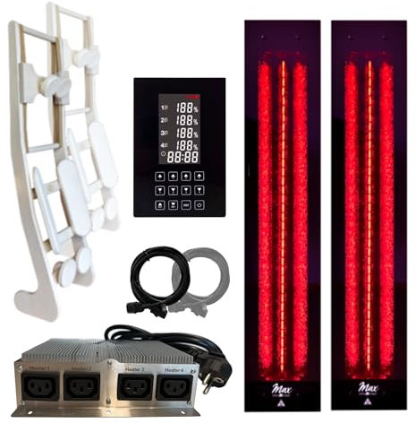 SET frameless InfraROTmed MAX© Tiefenwärmestrahler + Steuerung icon 4 TOUCH, Infrarotstrahler für Sauna und Infrarotkabine, Vollspektrumstrahler (2x 500W + S + Lehne)