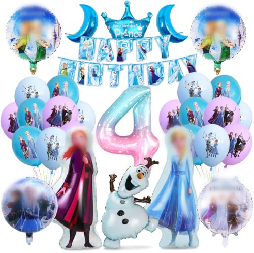 Frozen Geburtstagsdeko 4 Jahre, Geburtstag Luftballons Mädchen, Prinzessin Luftballons 4 Jahre, Folienballons Blau Geburtstagsdeko für Geburtstag Mädchen Party Dekoration Zubehör