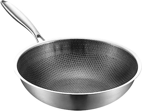 Alipis Poêle À Frire En Acier Inoxydable Poêle Antiadhésive En Nid D'abeille Poêle À Fond Plat Wok De Cuisson Poêle Wok À Fond Plat Rond Cuisinière À Induction Universelle