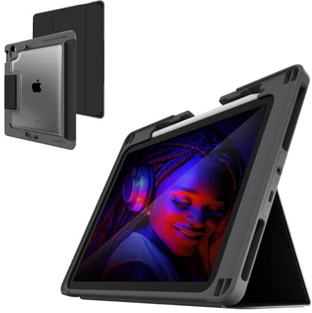 STM Goods Dux Ox - Funda protectora para iPad (A16/10ª generación) con conector auxiliar integrado de 3,5 mm, parte trasera translúcida, duradera y resistente al agua, almacenamiento integrado para